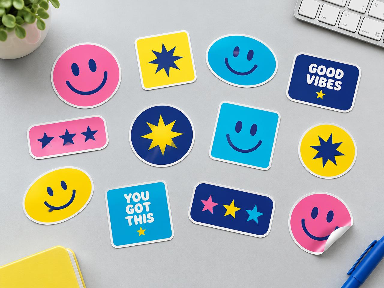 Kleurrijke vinylstickers in verschillende vormen